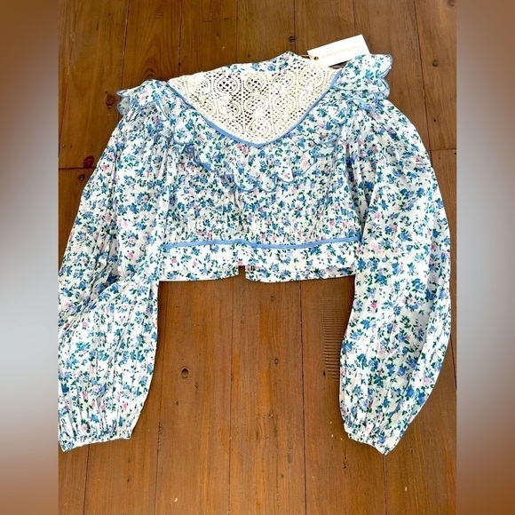 LoveShackFancy Egan top in blue jay song NWT - Picture 6 of 8
